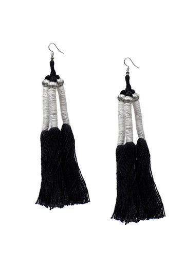 Maksha Black Thread Tassels Earrings